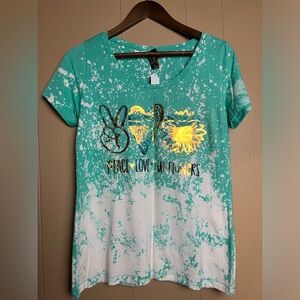 Peace Love Sunflower Bleach Dye Tee